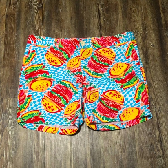 Seaplane Shorts Women's Large Painted Hamburgers All Over Print High Rise Summer - Picture 1 of 5